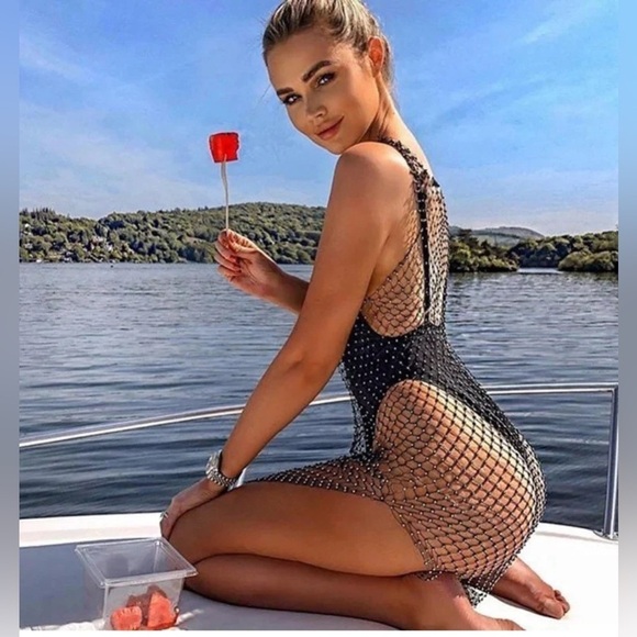 Rhinestone Cover Up Dress, Festival See through Dress - Picture 2 of 5